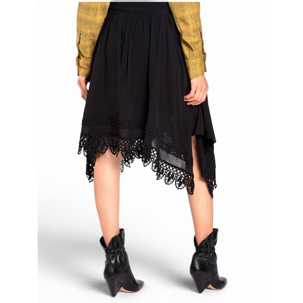 Isabel Marant Étoile Black Cotton Handkerchief Hem Eyelet Lace Boho Skirt 42/L - Picture 3 of 12